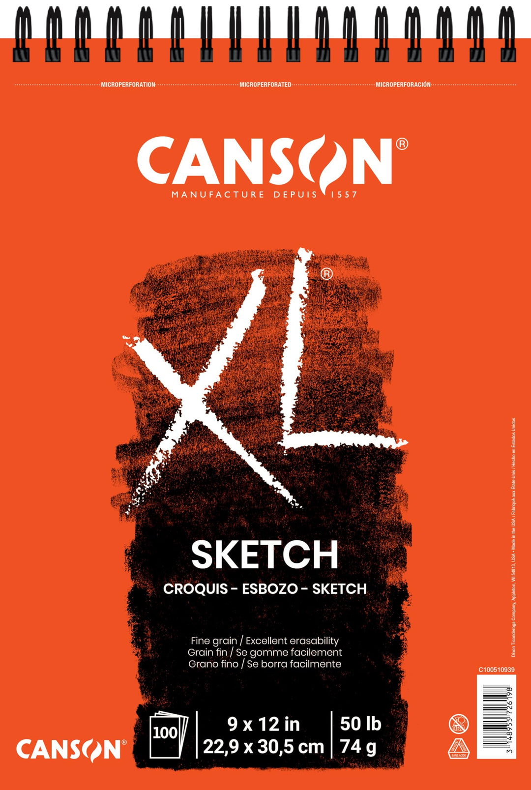 Canson XL Series Paper Sketch Pad for Charcoal, Pencil and Pastel, Top Wire Bound, 50 Pound, 9 x 12 Inch, 100 Sheets