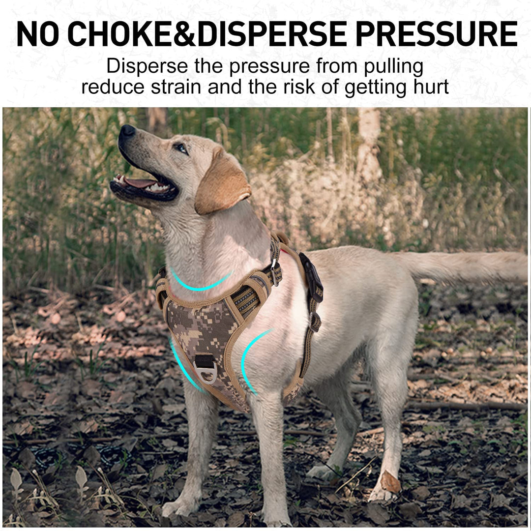 Dog Harness Camo for Large Dogs Medium Sized Dog Harness No Pull with Handle 2 Metal Leash Clips, Adjustable Reflective Puppy Harness, Breathable Camo Oxford Padded Vest Easy Control Front Clip