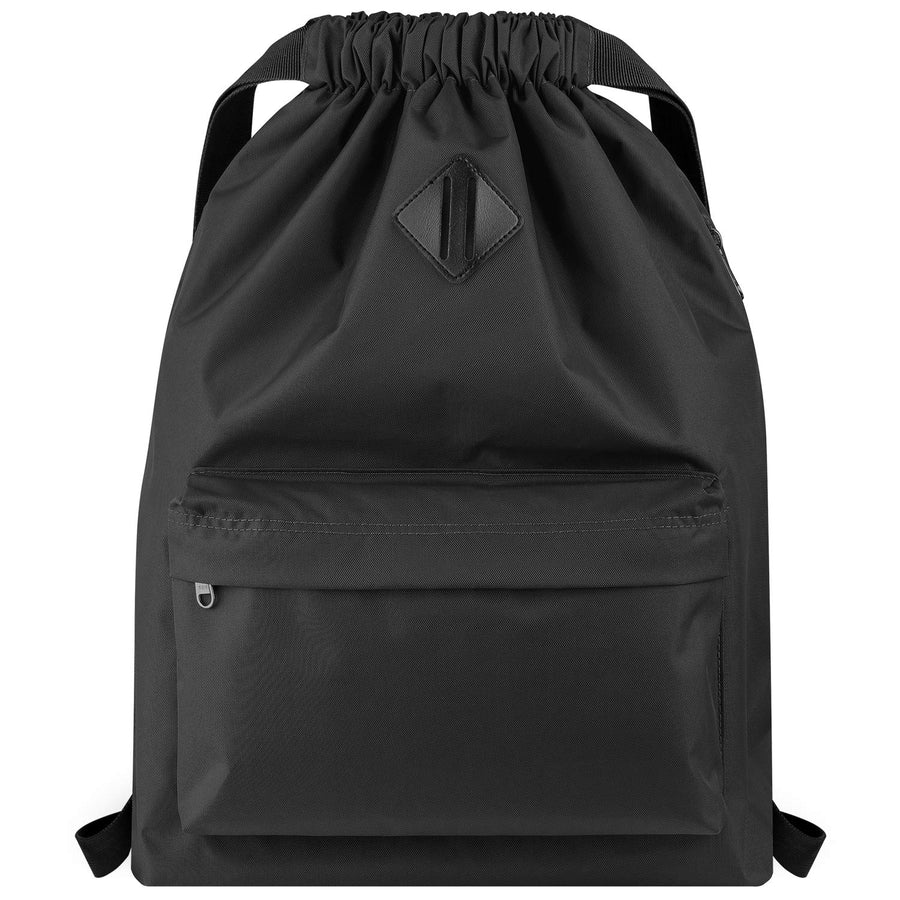 Drawstring Backpack Water Resistant String Bag Cinch Bag Sports Gym Sack with Side Pocket for Men Women - Black