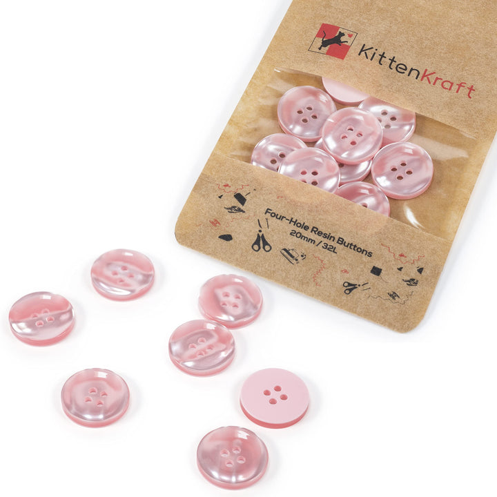 4/5 Inch (20mm, 32L) Round Large 4-Hole Resin Buttons in 27 Colors, Notions for Crafting, Sewing, Replacement, Knitting Handmade Baby and Kids Sweaters (Sweet Pink, 10 Buttons)