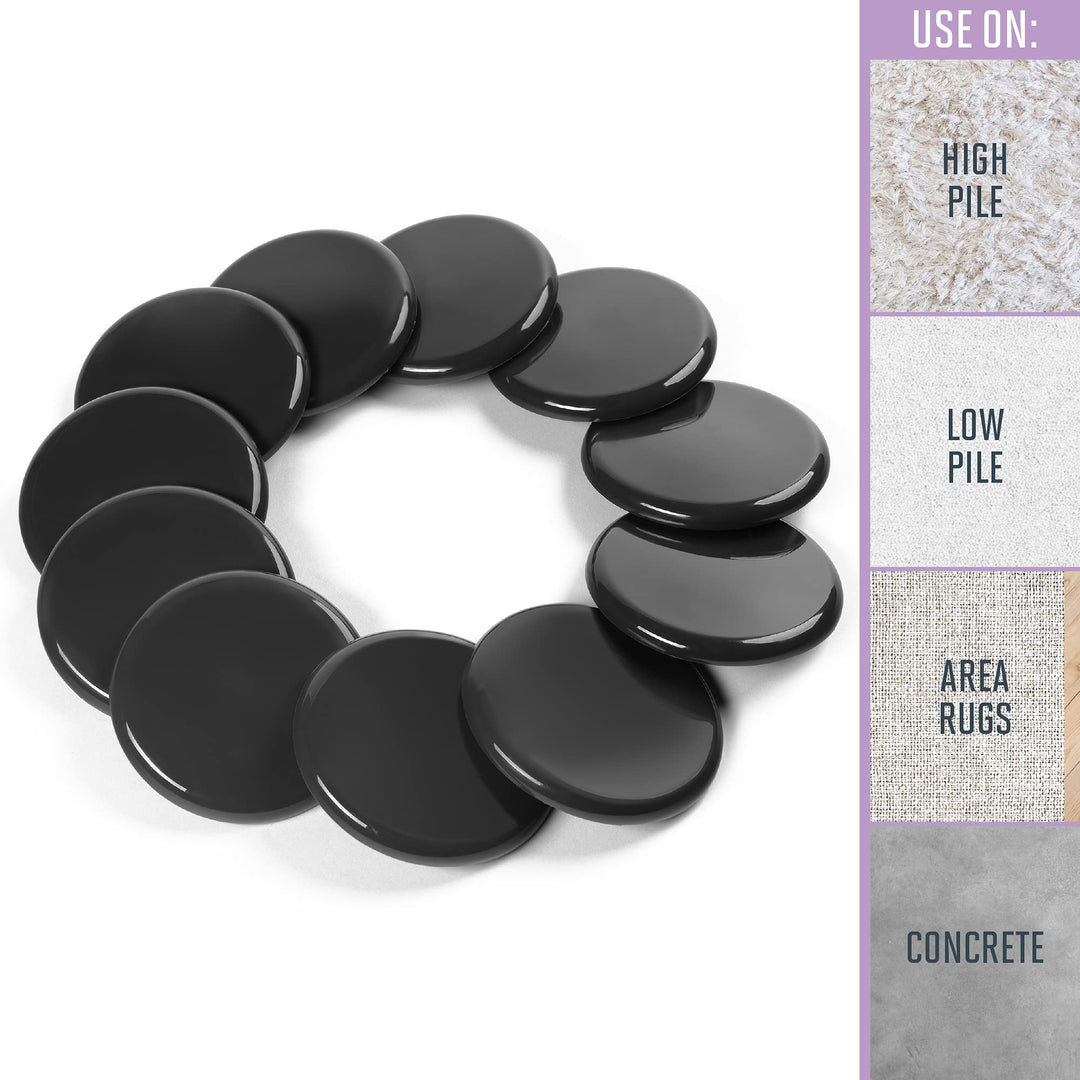 3 1/2 Round Reusable Furniture Sliders for Carpet - Effortless Moving and Surface Protection, Black (4 Pack)