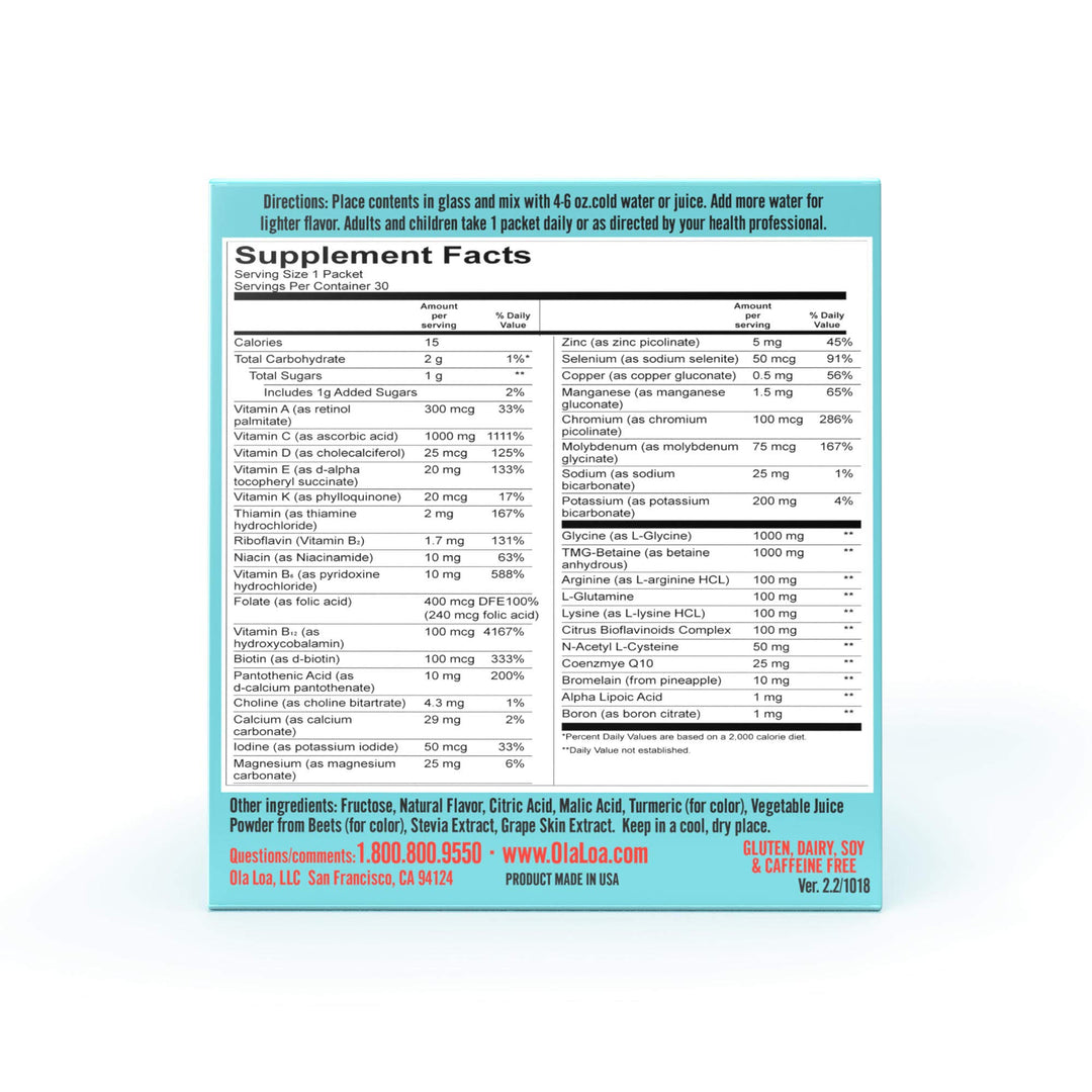 Energy Tropical Multi Vitamin Drink Mix - Amino Energy Powder, Gluten Free, Detox, Dairy Free, Caffeine Free - Drink Your Vitamins for The Rigors of Daily Life - 30 Packets (8.25oz)