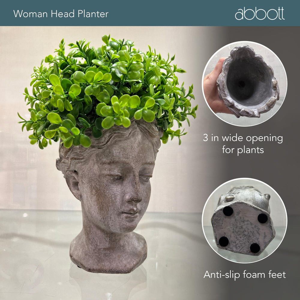 Goddess Head Planter - Extra Small Cement Indoor and Outdoor Planter Pot - Grecian Woman Statue Head Planter for Flowers and Succulents (Grey, 2.75 Opening)