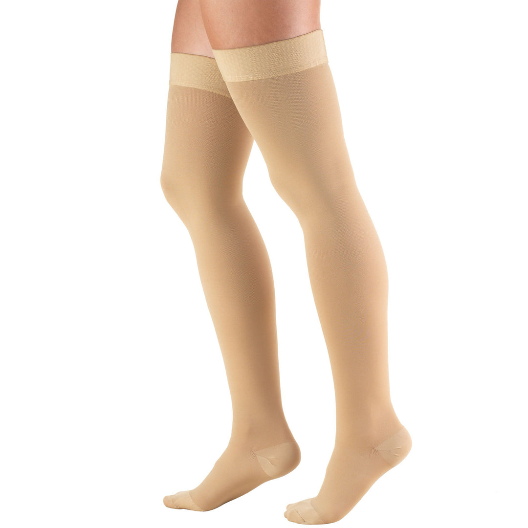 Truform Closed Toe, Thigh High 20-30 mmHg Compression Stockings, Dot Top, Beige, Small