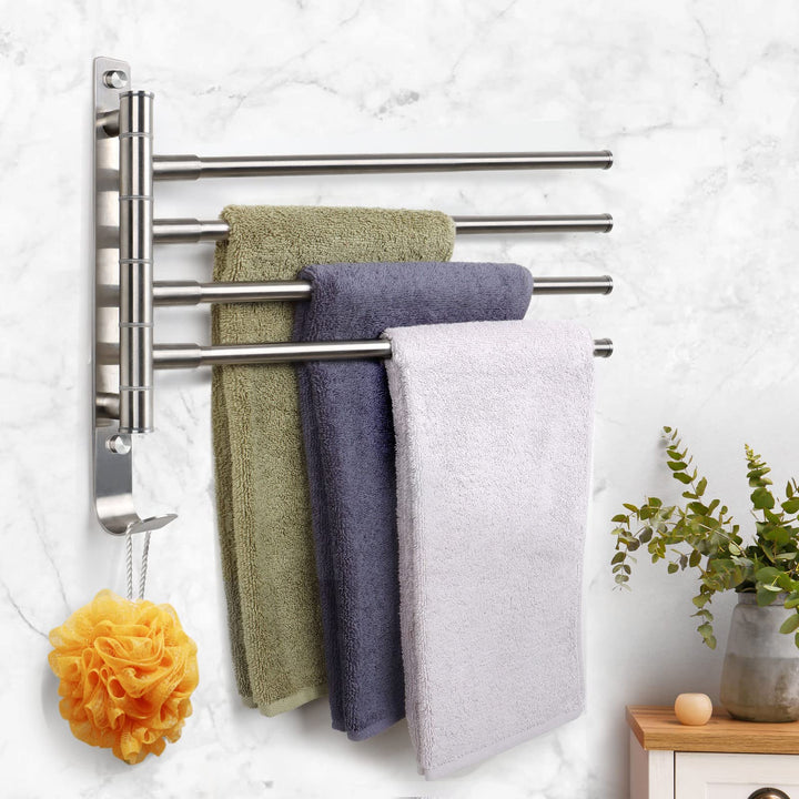 Towel Rack 15 inch Swivel Towel Racks for Bathroom Wall Mounted, Bath Towel Bar Stainless Steel 4-Arm Towel Holder Brushed Nickel, Space Saving