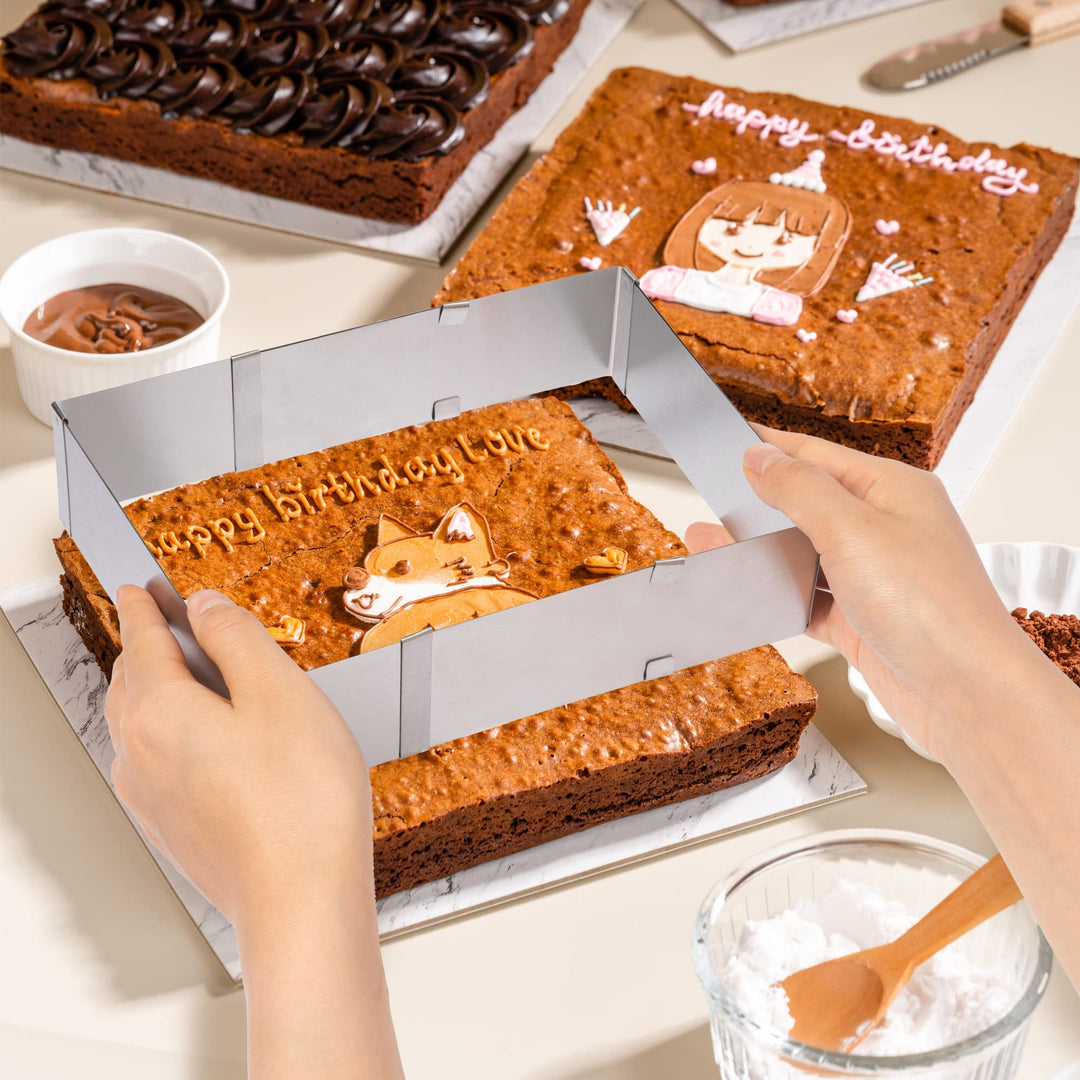 Stainless Steel Cake Ring Square Cake Mousse Mold Ring Cutter, Adjustable from 6 inch to 11 inch