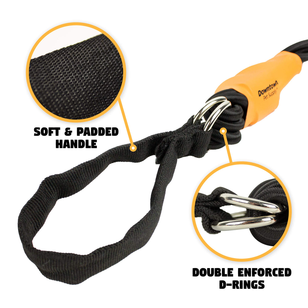 - 5 Heavy-Duty Bungee Dog Leash - Corded Dog Bungee Leash - Dog Training Tools - Strong Dog Leash - Shock-Absorbing Leash for Comfort & Control - Black & Orange - Regular - 0.25