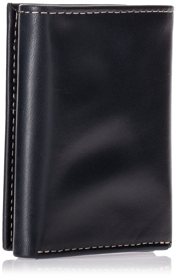Men's Leather Trifold Wallet with Id Window, Black (Cloudy), One Size