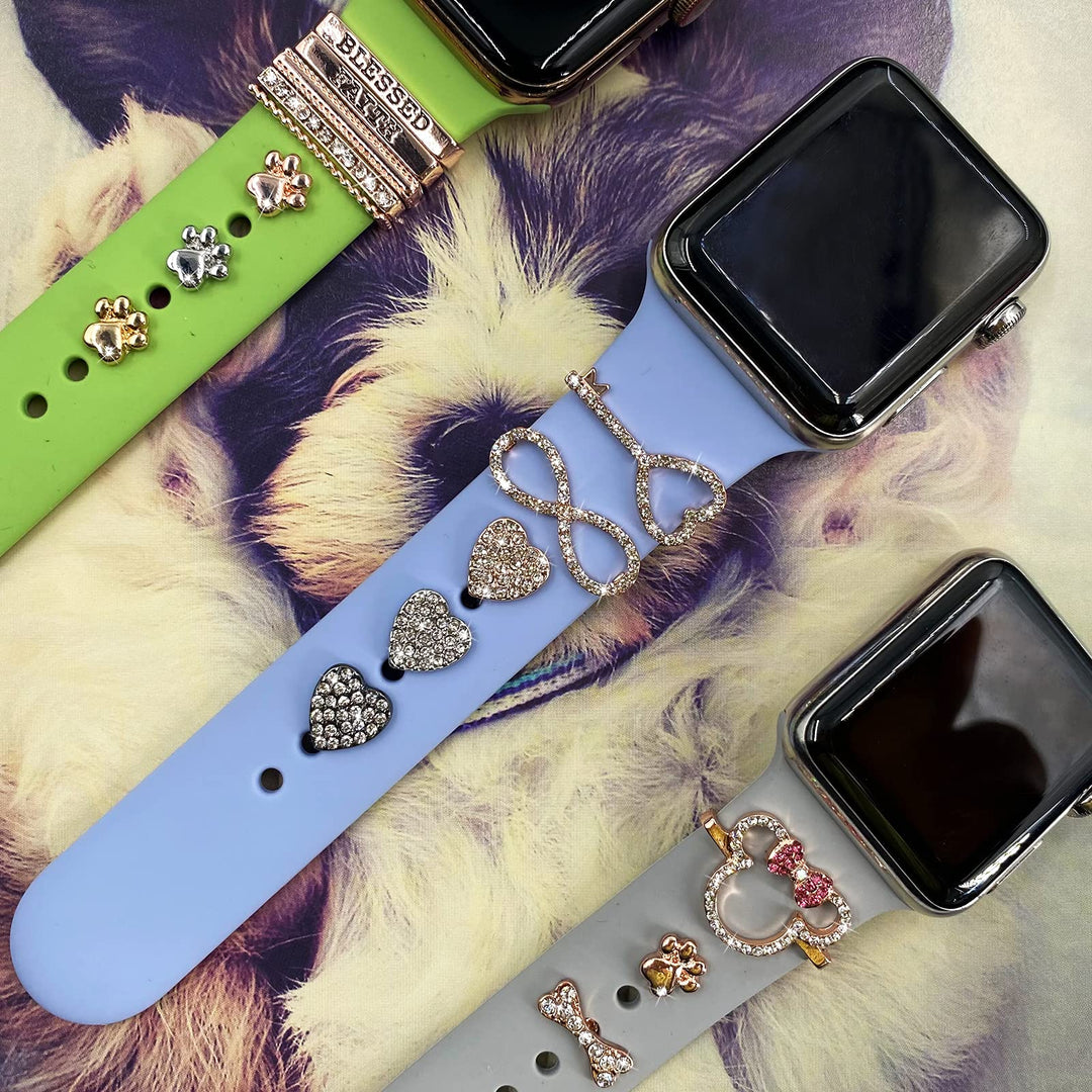 Watch-Band-Decorative-Charms Compatible for Iwatch Series 6 5 4 3 2 1 Metal Decorative Rings Loops for SmartWatch Band 38mm 40mm 42mm 44mm Silicone Watch Band-Accessories-Charms (Paw Set)