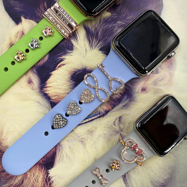 Watch-Band-Decorative-Charms Compatible for Iwatch Series 6 5 4 3 2 1 Metal Decorative Rings Loops for SmartWatch Band 38mm 40mm 42mm 44mm Silicone Watch Band-Accessories-Charms (Paw Set)