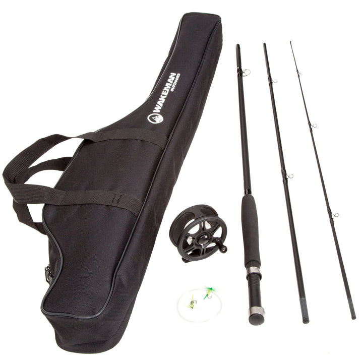 Fly Fishing Rod and Reel Combo - Including Carrying Case, Flies, and Fishing Line - Charter Series Gear and Accessories (Black)