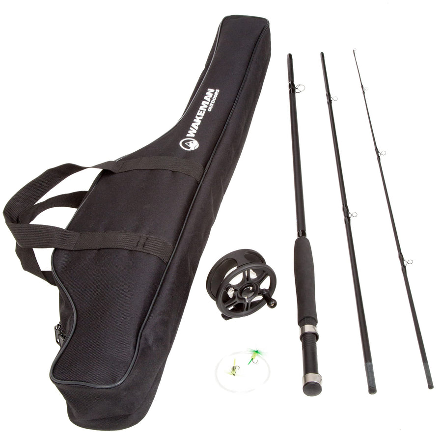 Fly Fishing Rod and Reel Combo - Including Carrying Case, Flies, and Fishing Line - Charter Series Gear and Accessories (Black)