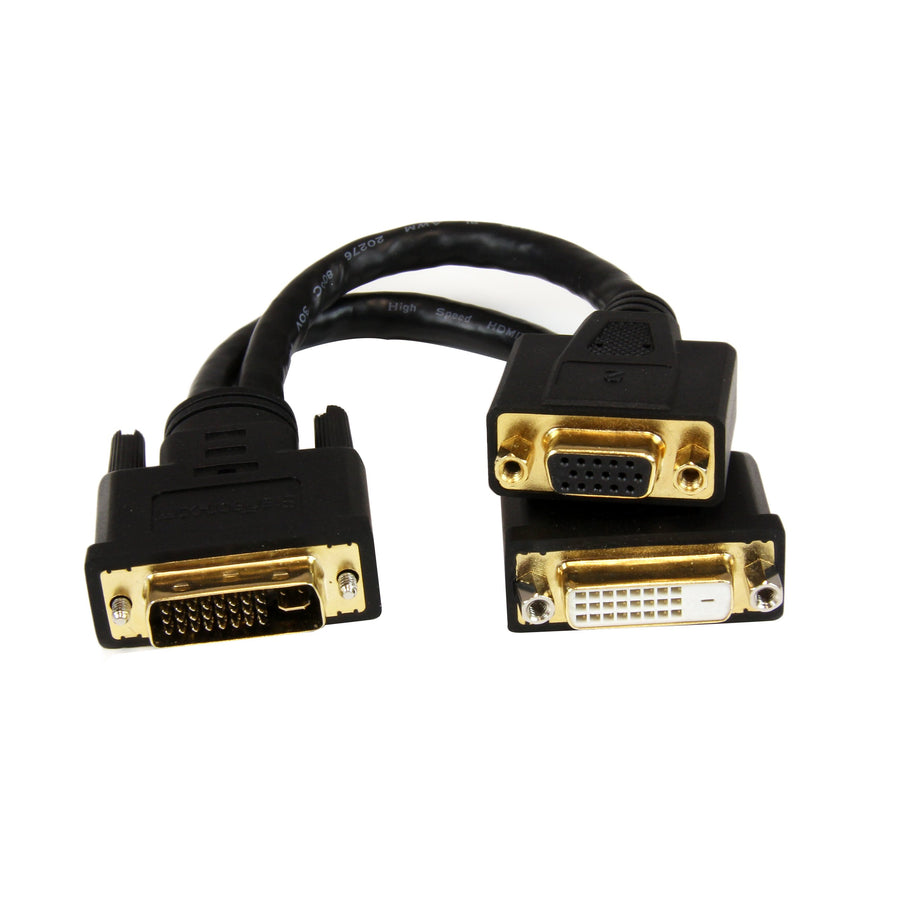 DVI I to DVI D and VGA Splitter, 8in, Wyse Compatible, DVI Video Splitter Cable for Dual Monitor Setup (DVI92030202L)