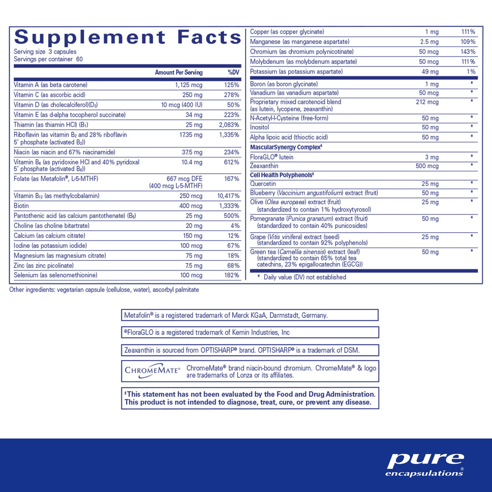 Polyphenol Nutrients | Hypoallergenic Nutrient Dense Multivitamin/Mineral Formula | 180 Capsules