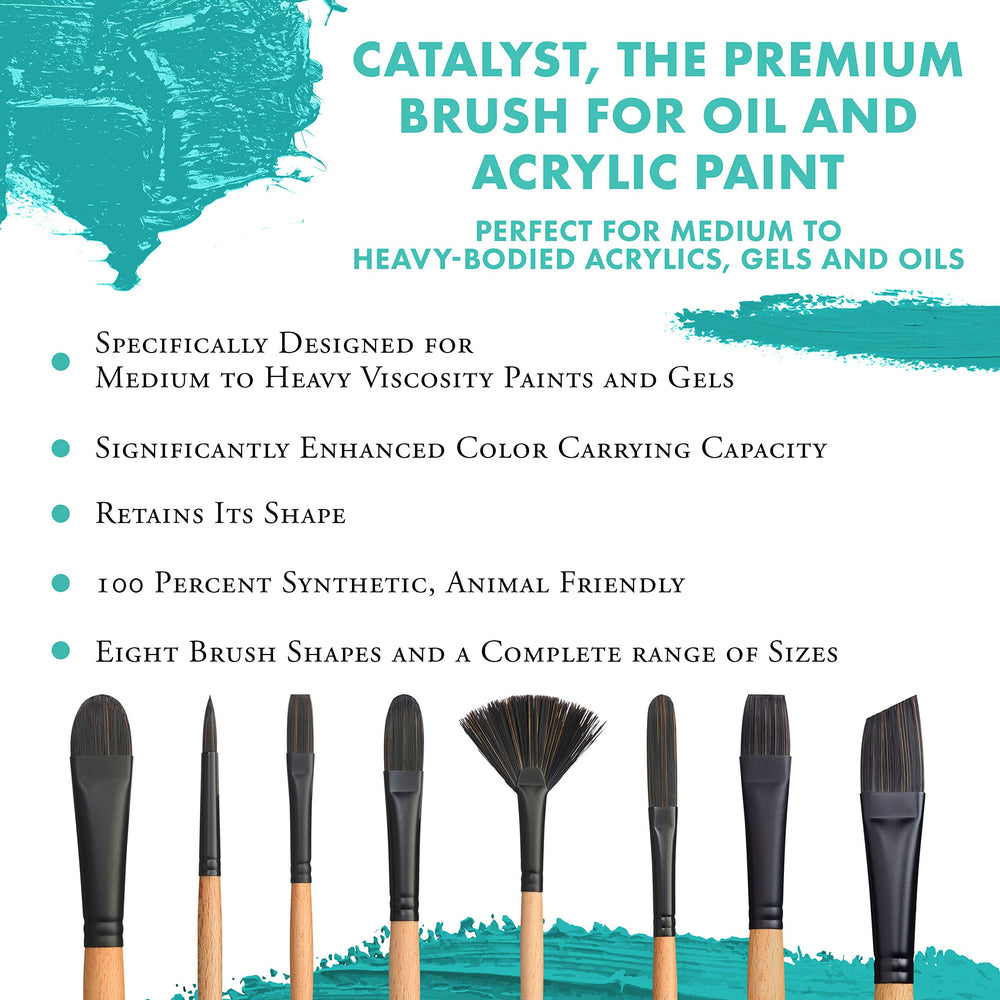 Catalyst Long Handle Flat Paint Brush | Precise Brush for Fine Detail | Maximum Colour Holding Capacity | Even & Consistent Flow |Size - No 4