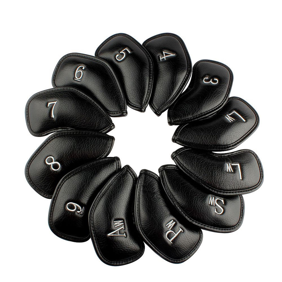 12pcs Thick Synthetic Leather Golf Iron Head Covers Set Headcover fits All Brands Callaway Ping Taylormade Cobra Etc.