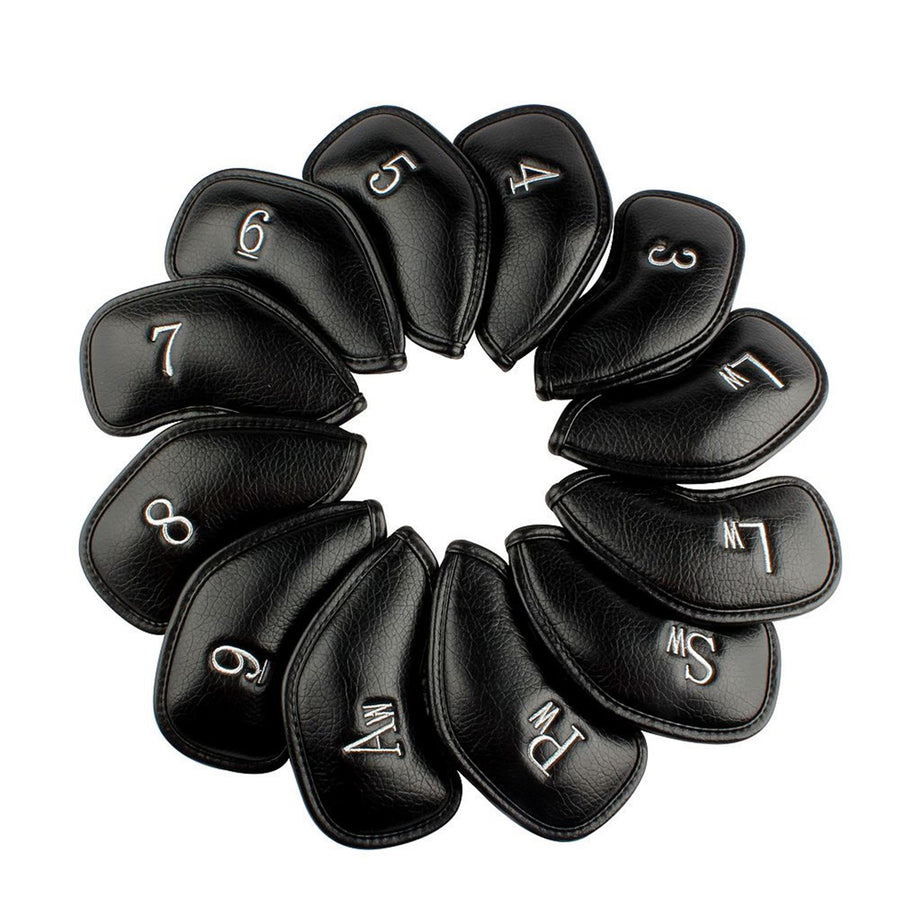 12pcs Thick Synthetic Leather Golf Iron Head Covers Set Headcover fits All Brands Callaway Ping Taylormade Cobra Etc.