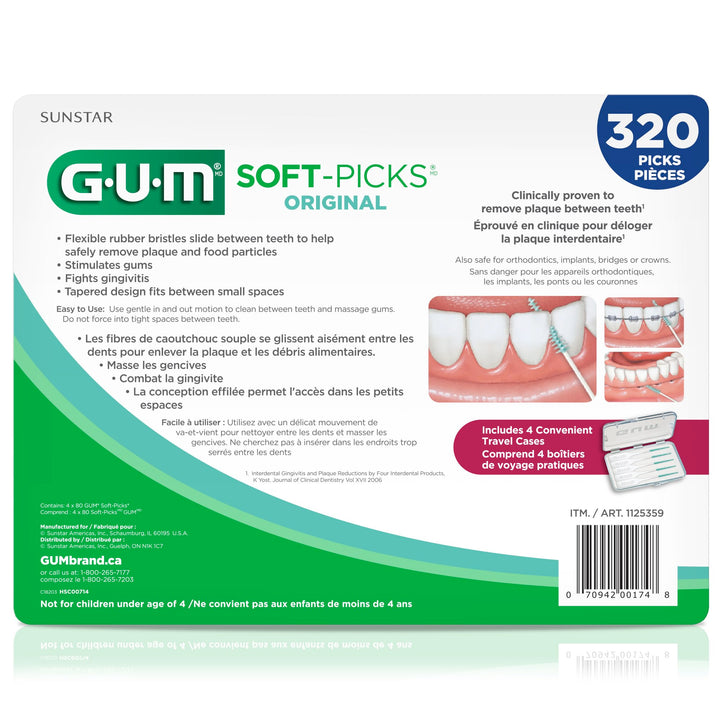 Soft-Picks Original, Easy to Use Dental Picks for Teeth Cleaning and Gum Health, Disposable Interdental Brushes with Convenient Carry Case, Dentist Recommended Dental Picks, 320ct