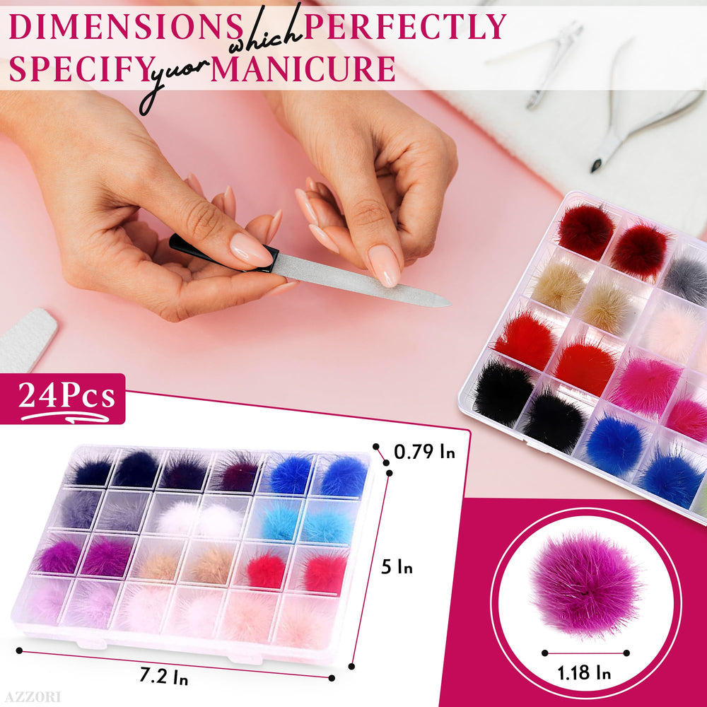 Magnetic Pom Poms for Nails - 24Pcs Fluff Box Nail Magnet Balls 3d Nail Charms Nail Puff Ball Magnet Nail Pom Poms for Acrylic Nails Charms for Nails - Fur Pom Poms Mini Nail Charms 3d Nail Art Charms