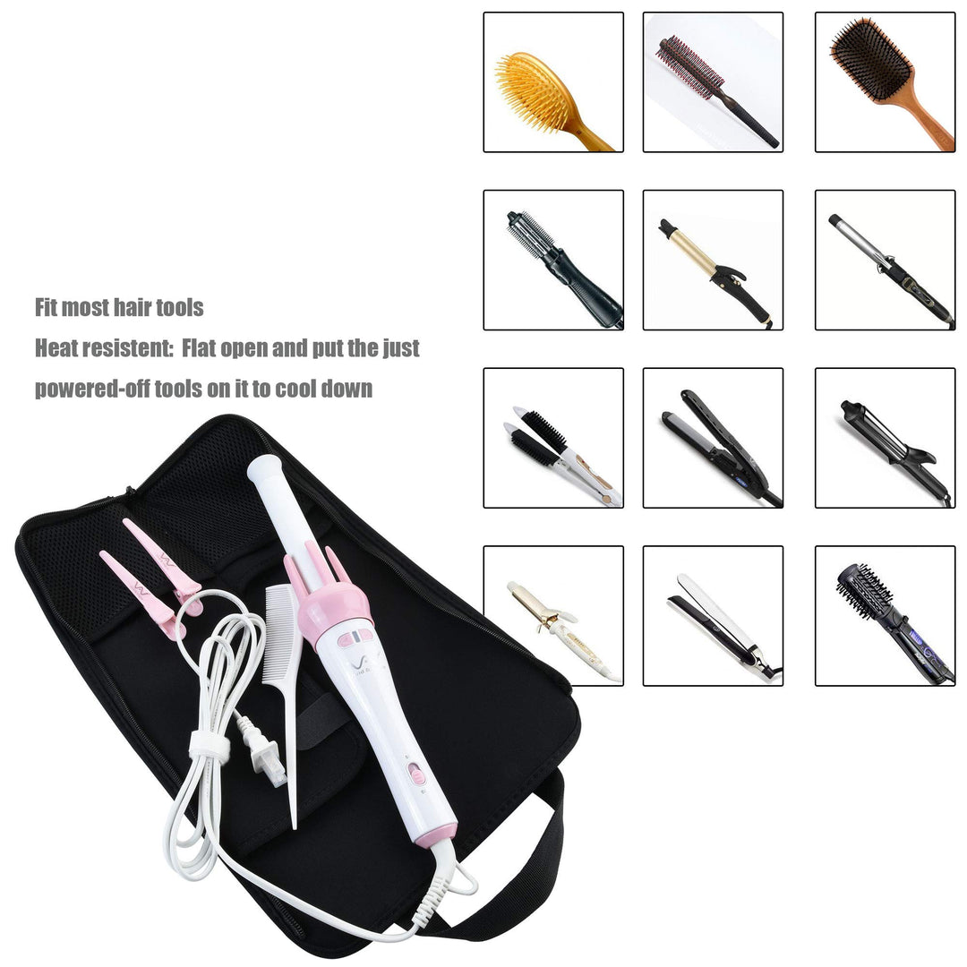 Case Star Universal Curling Iron Cover Sleeve and New Added Cable Holder for Hair Styling Tools Storage Flat Iron Travel Case Bag Hair Straightener Roll Bag Flat Iron Case (Black)