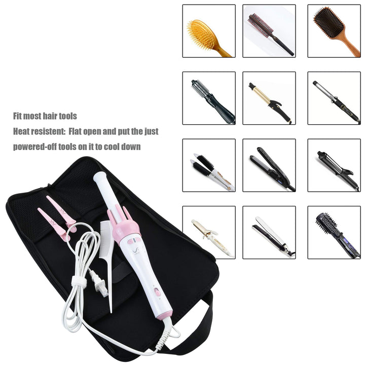 Case Star Universal Curling Iron Cover Sleeve and New Added Cable Holder for Hair Styling Tools Storage Flat Iron Travel Case Bag Hair Straightener Roll Bag Flat Iron Case (Black)