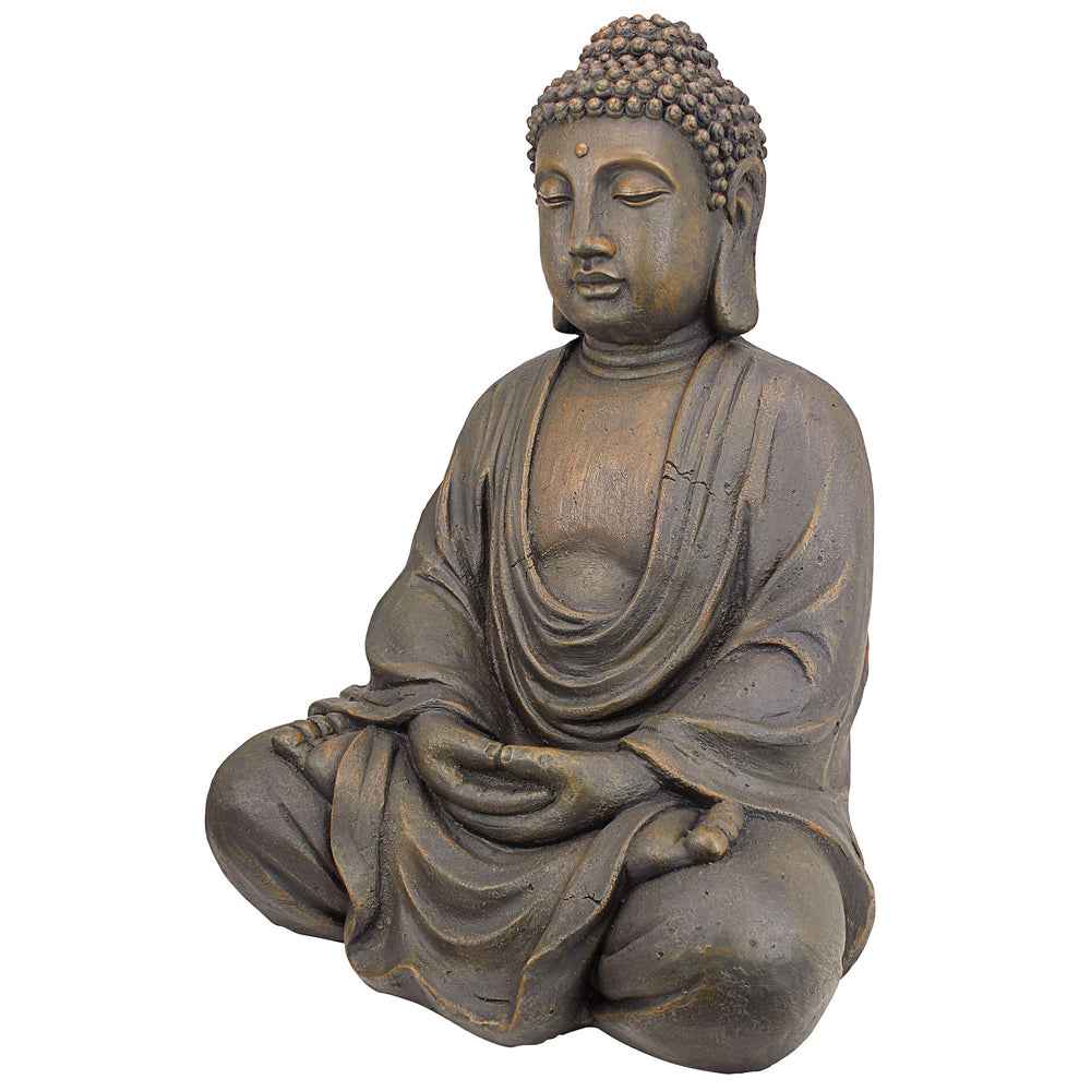 AL1614 Meditative Asian Decor of the Grand Temple Indoor/Outdoor Garden Statue, Medium, 18 inches wide, 25 inches tall, Handcast Polyresin, Basalt Stone Finish
