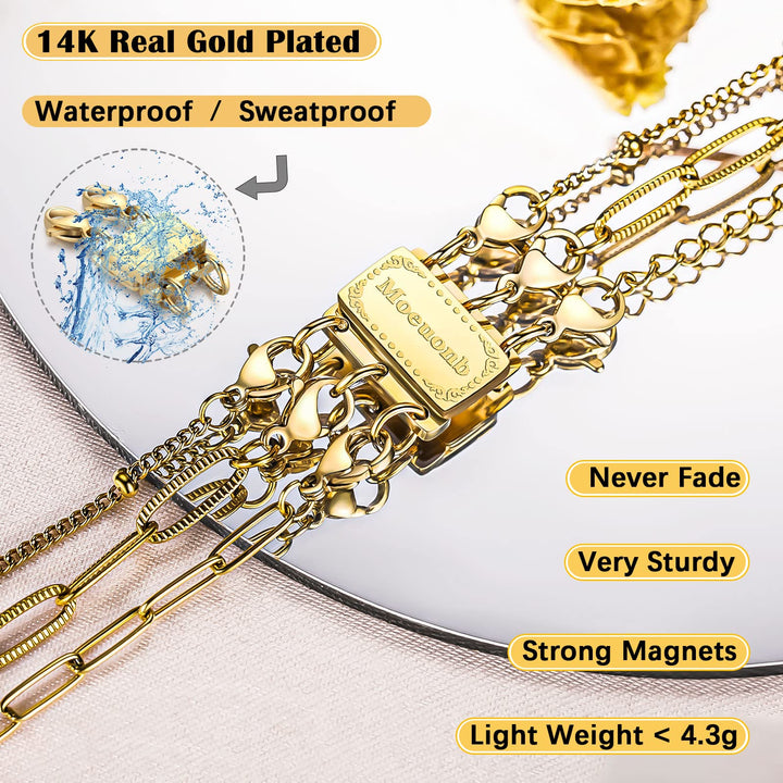 2 Pieces Upgraded Necklace Layering Clasps 14K Real Gold Plated and Sliver Magnetic Layered Necklace Clasp Necklace Separator for Layering Multiple Necklace Detangler Jewelry Clasps(Double Laryering)