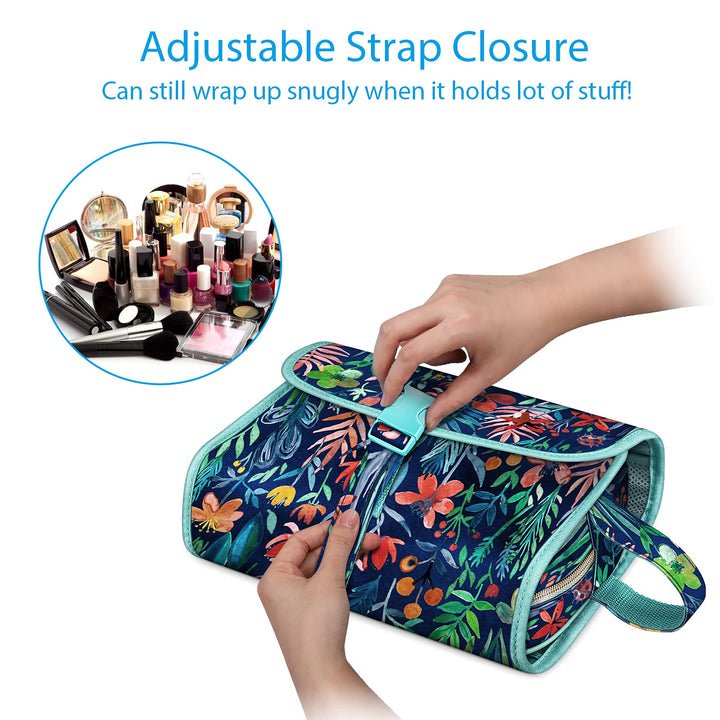 Portable Toiletry Cosmetic Travel Bag, Large Water Resistant Hanging Makeup Organizer Storage Pouch Case for Women Girls (Jungle Night)