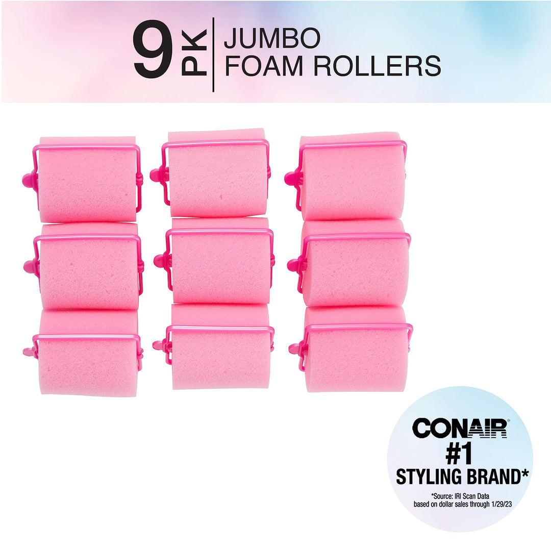 Foam Hair Rollers - Heatless hair curlers - Foam Rollers - Heatless Hair rollers in Large - Pink - 9 Count w/storage case