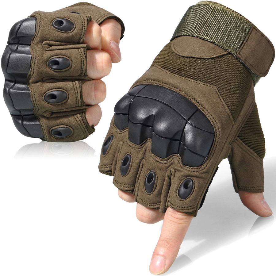 Tactical Gloves Fingerless Half Finger Gloves for Driving Paintball Airsoft Riding Motorcycle Motorbike Hunting Cycling Work Men Women Size X-Large Green