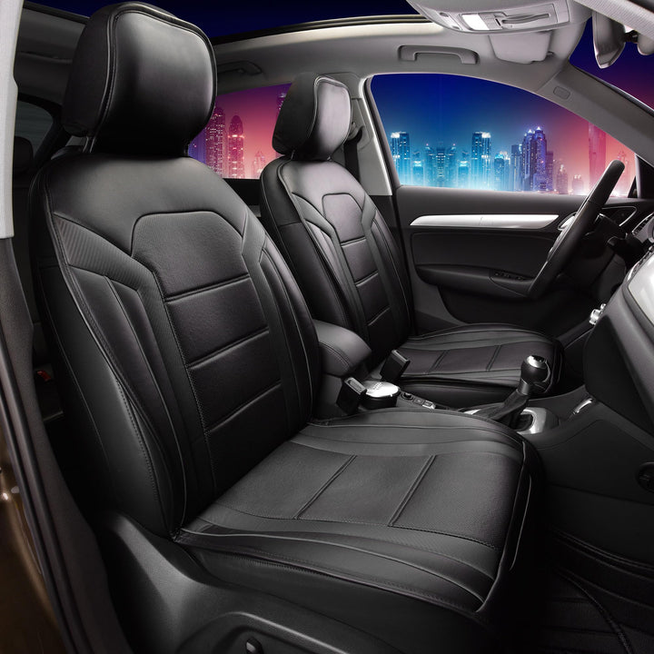 Front Set Faux Leather Car Seat Cushions - Seat Covers for Low Back Seat, Universal Fit, Airbag Compatible Seat Cover for SUV, Sedan, Black