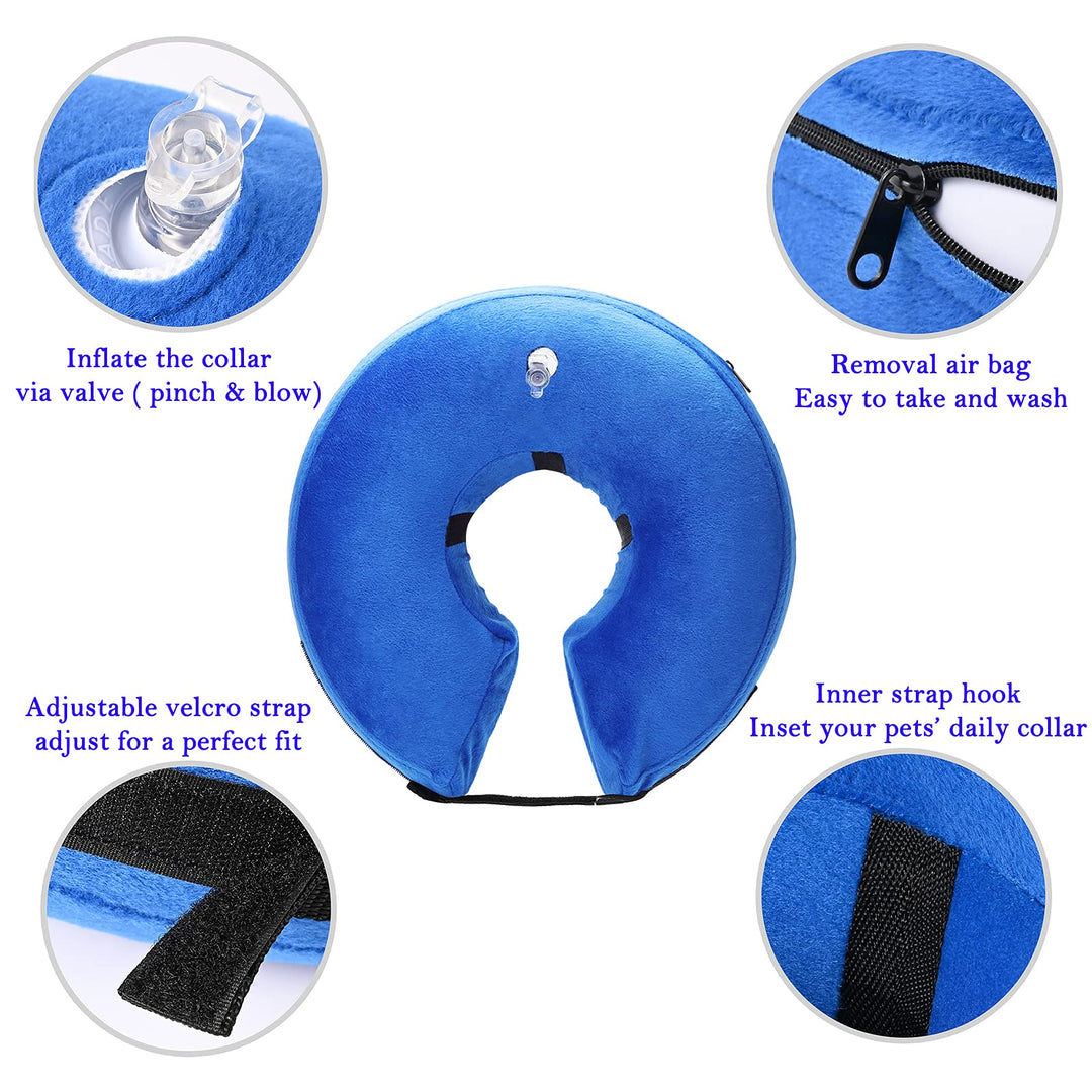 Inflatable Dog Collar, Soft Dog Cone for Dogs After Surgery, Adjustable Blow up Donut E-Collars for Small Medium Large Dogs and Cats