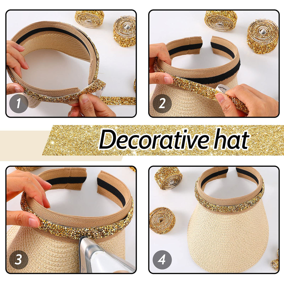 Bling Crystal Rhinestone Ribbon, DIY Self-Adhesive Rhinestone Sticker Ribbon for Wedding Cakes Birthday Crafts Decorations(Gold,0.6 Inch Wide)