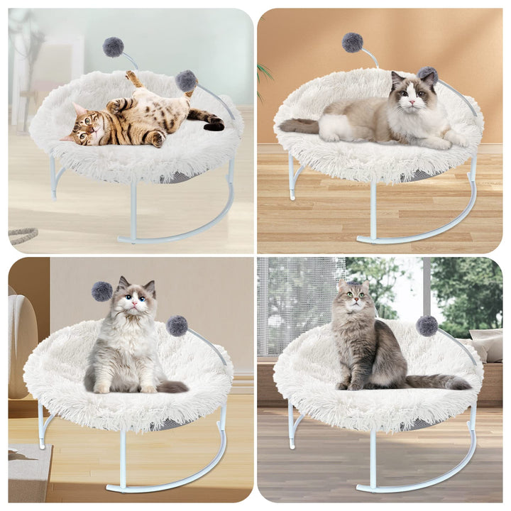 Cat Bed Pet Hammock Bed with a Plush Mat, Free-Standing Floor Hammock Elevated Cat Sleeping Bed, Detachable Breathable Easy Assembly Dog Bed Pet Hanging Bed Indoors Outdoors