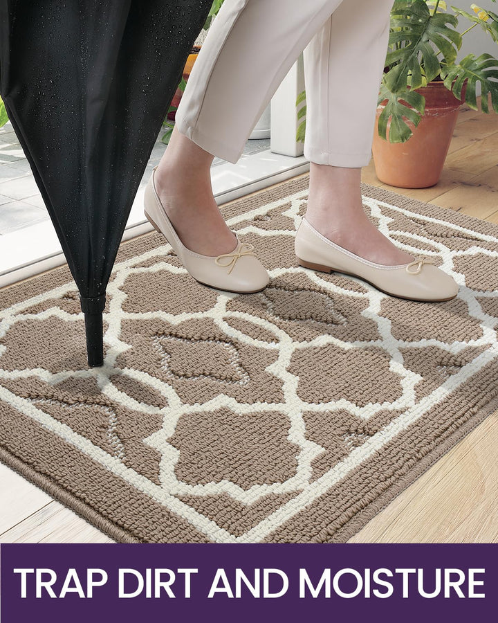 Door Mat, 32x20 Non-Slip Low-Profile Entrance Mats, Absorbent Washable Front Doormats for Back Door, High Traffic Areas, Brown