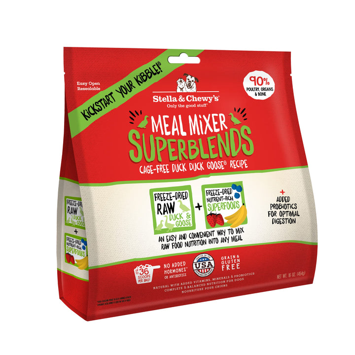 Stella & Chewy's Freeze-Dried Raw Cage-Free Duck Meal Mixer SuperBlends Grain-Free Dog Food Topper, 16 oz. bag, Freeze-Dried Raw Meal Mixer SuperBlends