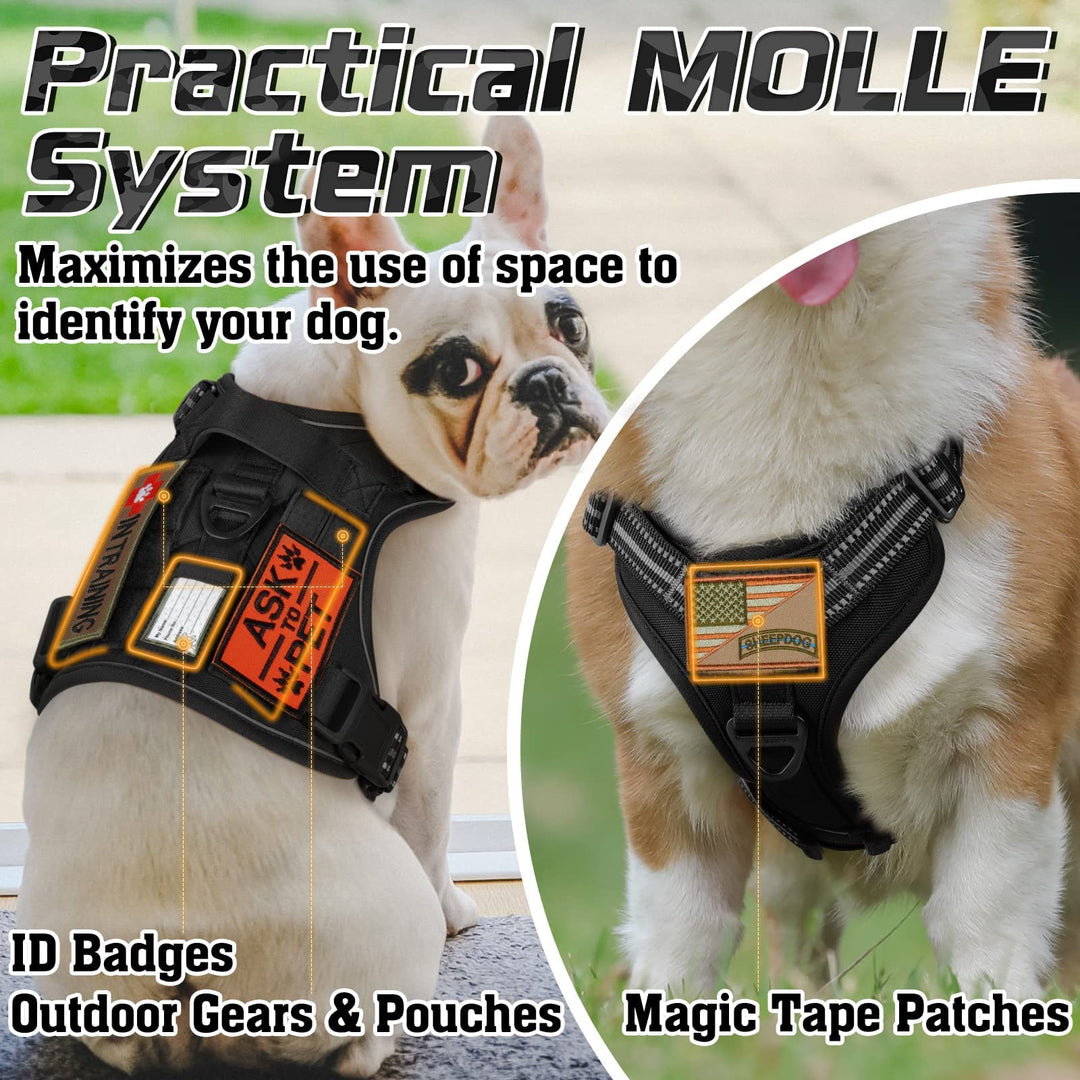 Tactical Dog Harness for Large Dogs, No Pull Military Service Vest with Handle & Molle, Easy Control for Training Walking, Adjustable Reflective Straps, Black, L