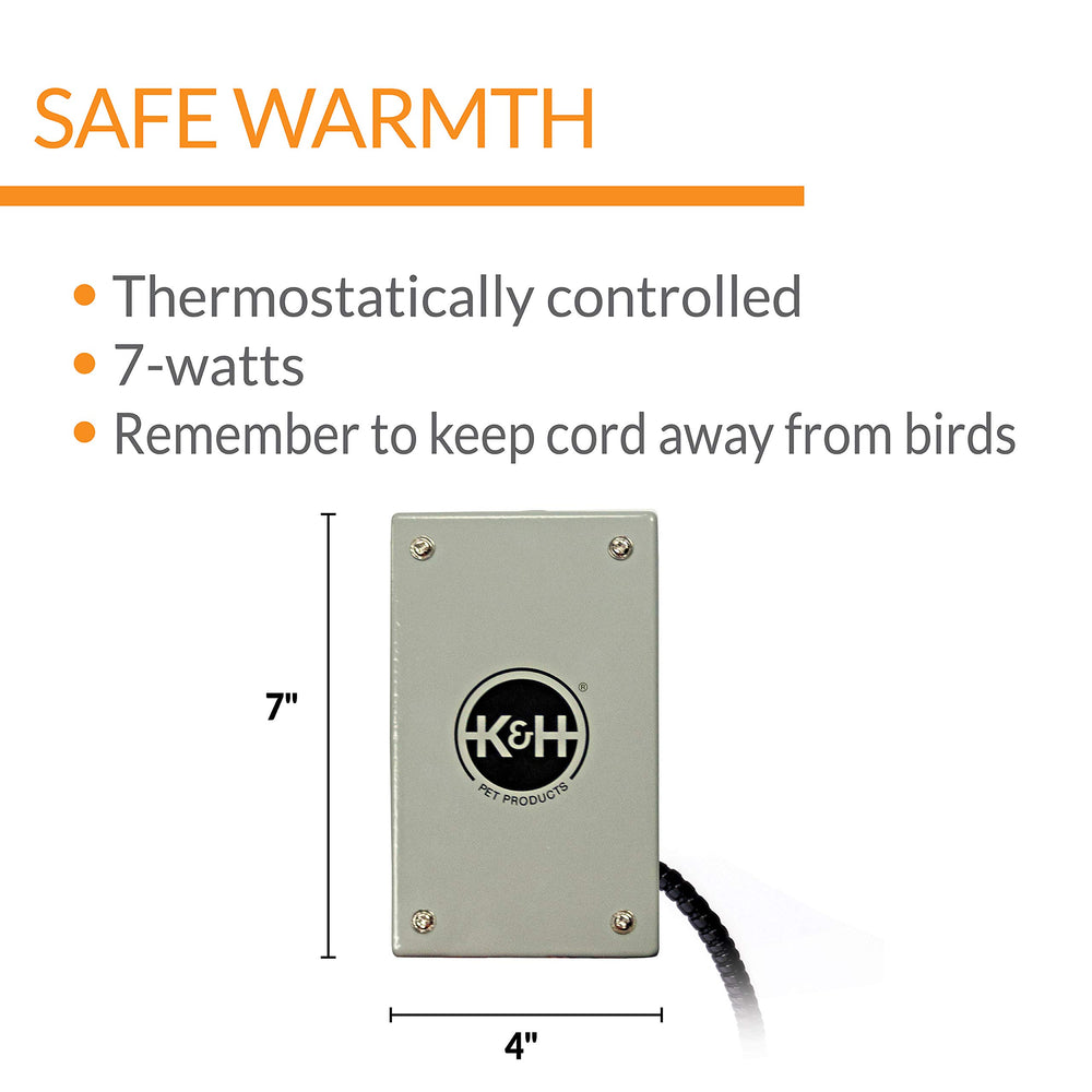 Snuggle-Up Bird Cage Heater, Bird Cage Accessory, Exotic Bird Warming Panel for Medium/Large Exotic Birds Like Parrot, Cockatoo, Macaw, African Gray - Large 7 X 4in Gray 12V