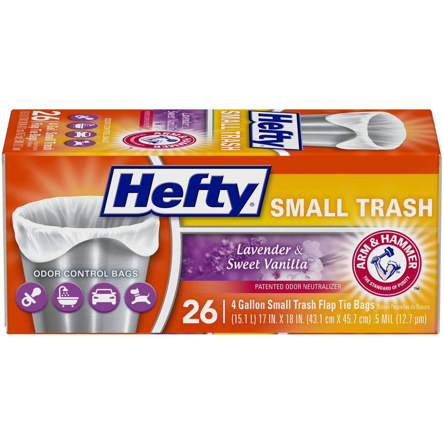 Small Garbage Bags, Flap Tie, Lavender & Sweet Vanilla Scent, 4 Gallon, 26 Count
