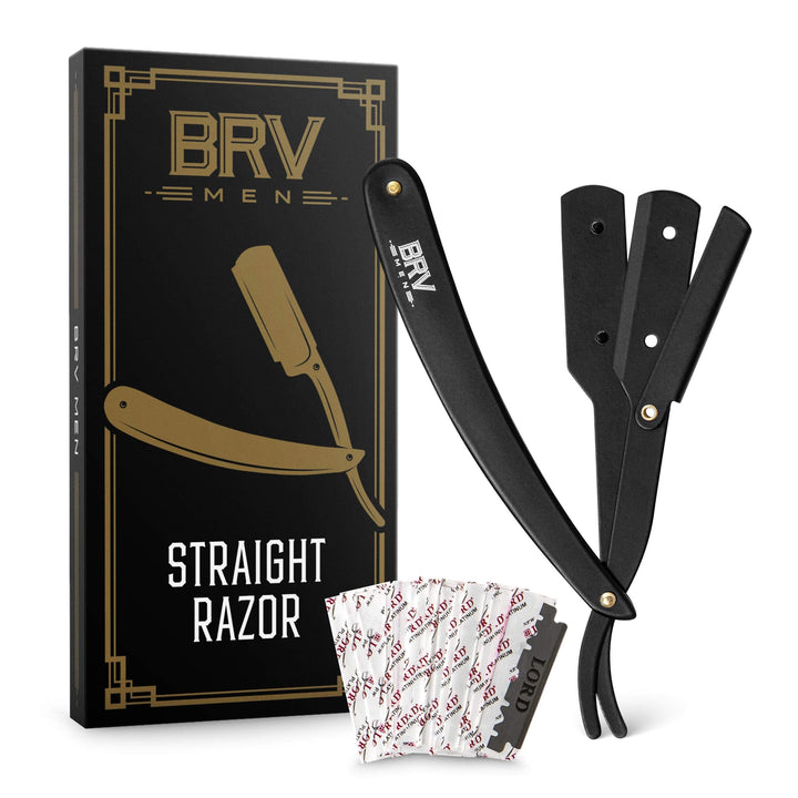 Professional Straight Edge Barber Razor w/ 100 Lord Platinum Single Edge Razor Blades | Straight Razors for Men | Barbershop Accessories | Mens Shaving Knife & Shavette - Black
