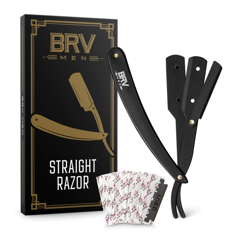 Professional Straight Edge Barber Razor w/ 100 Lord Platinum Single Edge Razor Blades | Straight Razors for Men | Barbershop Accessories | Mens Shaving Knife & Shavette - Black