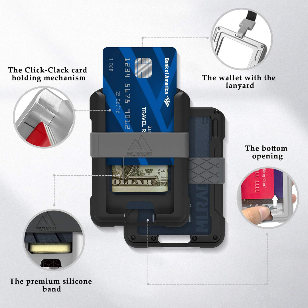 Black Aluminum Wallet for ID – Metal Card Holder RFID Wallets – Minimalist Cards Case for Men