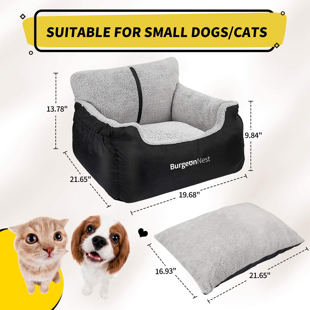 Dog Car Seat for Small Dogs, Fully Detachable and Washable Cat Carseats Under 25 lbs, Soft Pet Booster Seats with Storage Pockets and Clip-On Leash Portable Car Travel Carrier Bed, Black