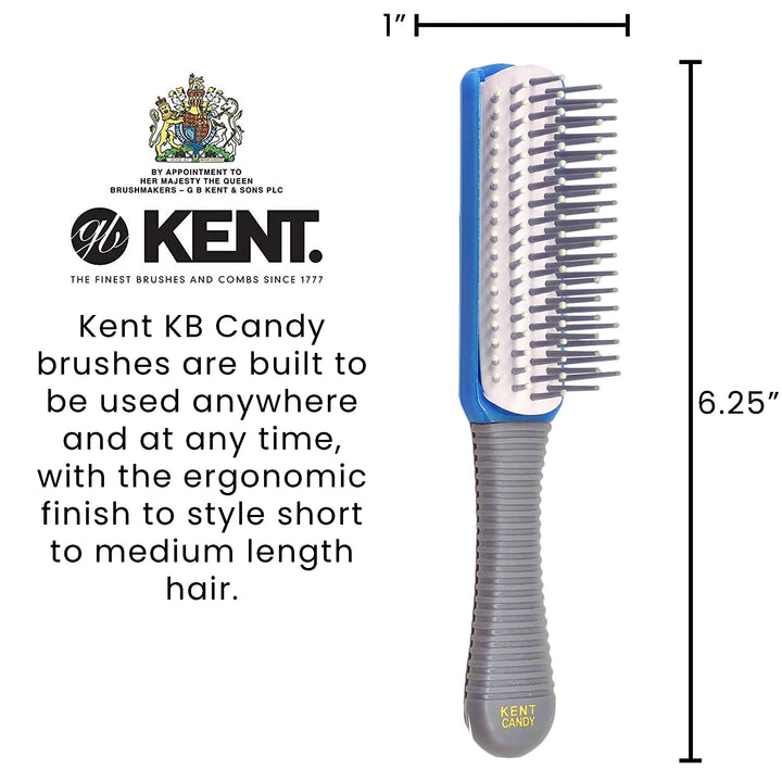 Kent KB Candy Travel Hair Brush - Ball Tipped Hair Brush and Scalp Brush from Kent, the Luxury Quill Brush made for all of Your On-the-Go needs with a Grey Rubber Handle and 5-Rows of Quills