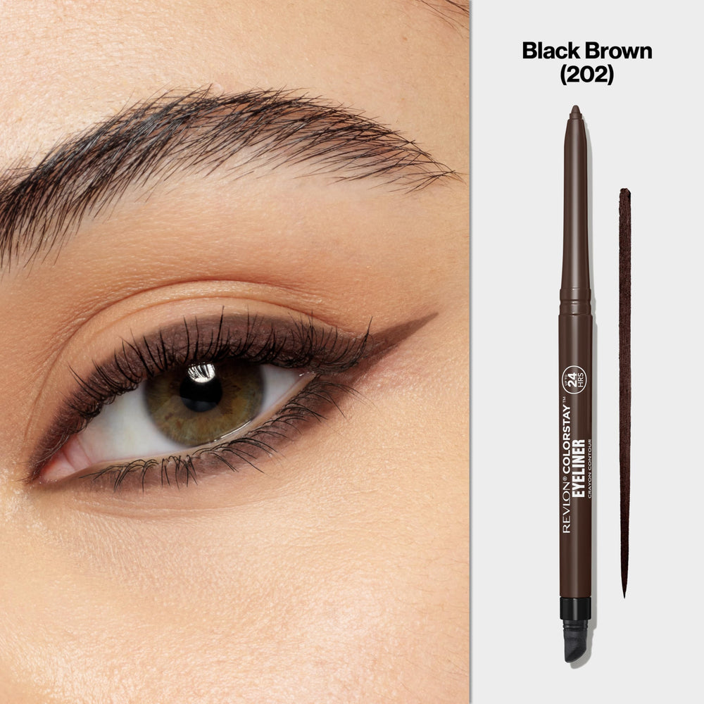 Revlon ColorStay Pencil Waterproof Eyeliner, Valentine's Day Makeup Gifts for Women, Built-In Sharpener, Waterproof, Smudge-proof, Longwearing with Ultra-Fine Tip, 202 Black Brown, 0.01 oz