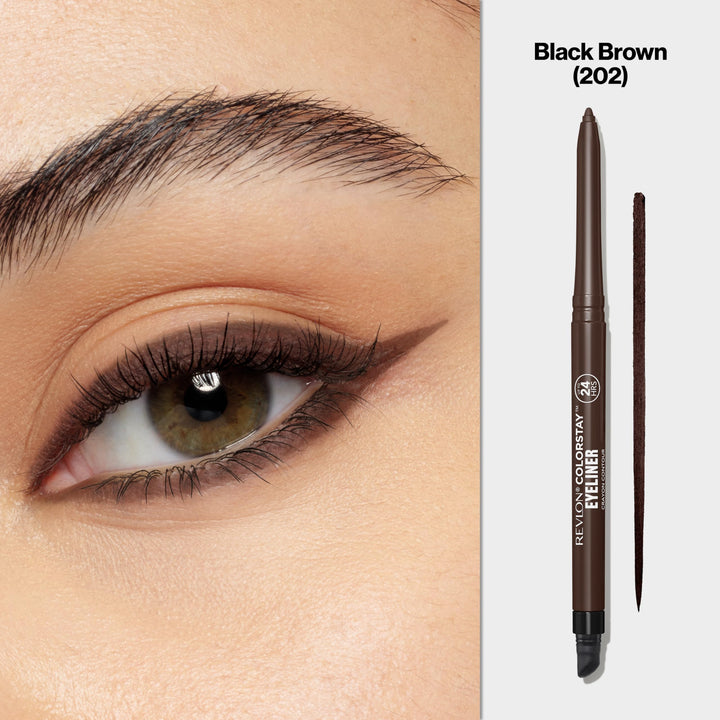 Revlon ColorStay Pencil Waterproof Eyeliner, Valentine's Day Makeup Gifts for Women, Built-In Sharpener, Waterproof, Smudge-proof, Longwearing with Ultra-Fine Tip, 202 Black Brown, 0.01 oz
