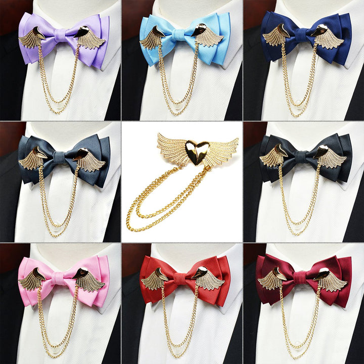 Men’s Tuxedo Adjustable Metal Golden Wings Two Layer Neck Bowtie Bow Tie (Wine Red)