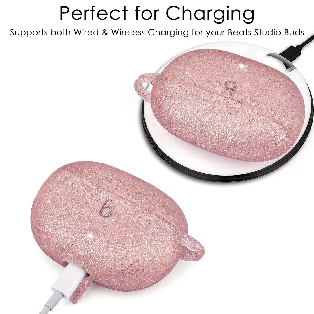 Compatible with Beats Studio Buds 2021 Case, Silicone Soft Carrying Cases Protective Wireless Charging Cover Skin with Beats Studio Earbuds Accessories Keychain for Women&Girls