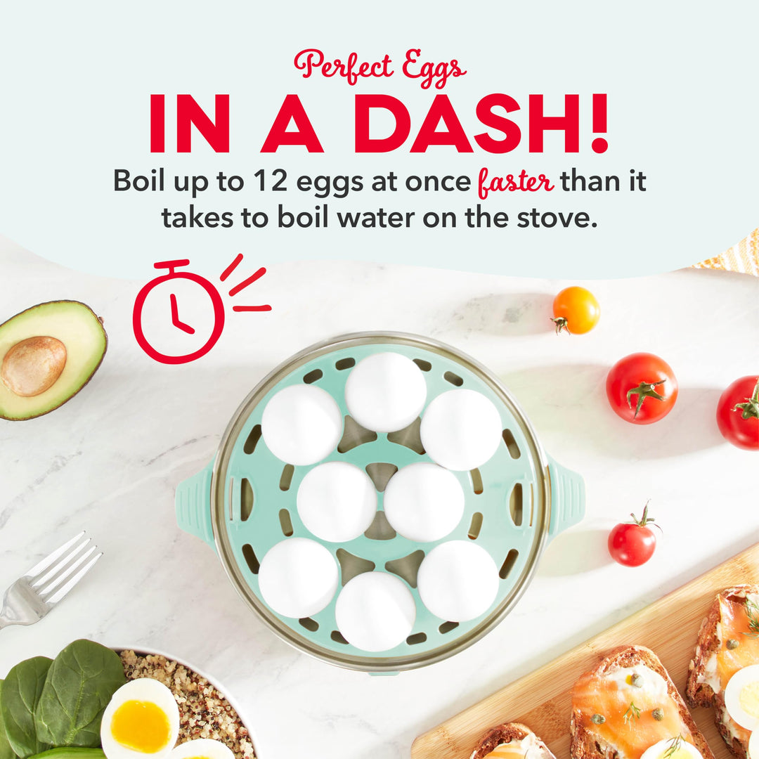 Deluxe Rapid Egg Cooker for Hard Boiled, Poached, Scrambled Eggs, Omelets, Steamed Vegetables, Dumplings & More, 12 capacity, with Auto Shut Off Feature - Aqua