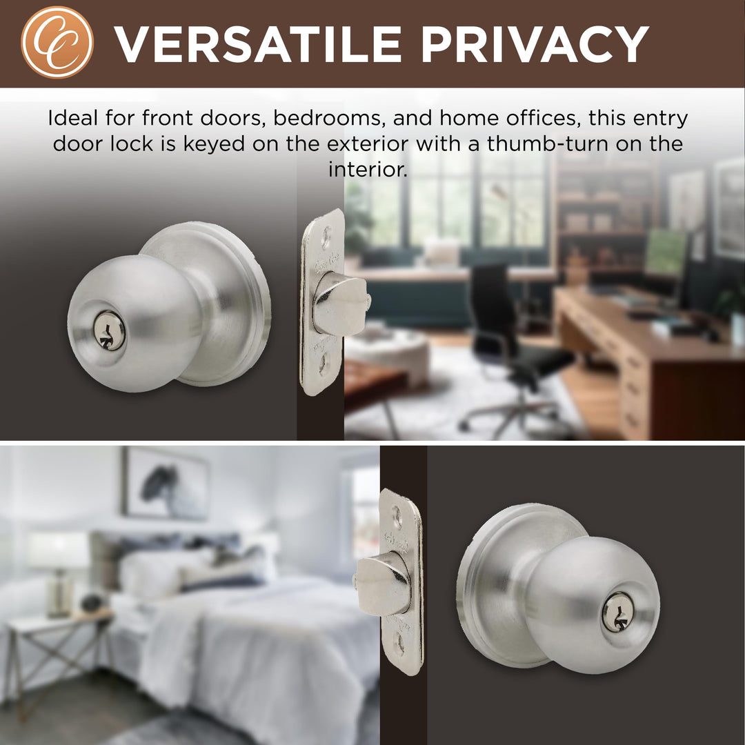 BK2040SS Ball Door Knob, Keyed Entry Function, 1 Pack, in Satin Stainless
